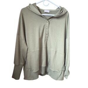 Pink Lilly Dusty Olive Oversized Hoodie Sz Medium Cozy Minimal Lounge Sweatshirt